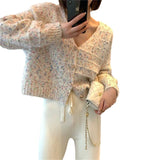 Women Knitwear Autumn and Winter V-neck Sweater Loose Retro Knitted Cardigan