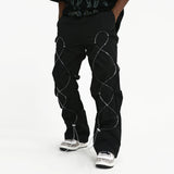 Men Sweatpants Multi-Level Pleats Loose Casual Trousers