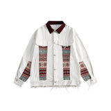 Unisex Jacket Retro Patchwork Casual Jacket Men's Lapel Overalls