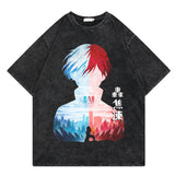 Washed retro T-shirt street print cotton short sleeves