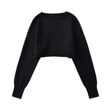 Women Sweater Knitwear Cropped Midriff-Baring Hoodie Knitwear Sweater