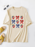 Summer Crew Neck Short Sleeve Printed Bow Casual Women's T-Shirt