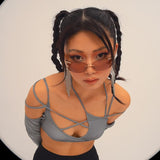 Women T-shirt Summer Spaghetti Straps Midriff-Baring Backless Sleeves Women's Top