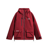 Unisex Winter Cotton Coat Winter Pocket Decoration Hooded down Jacket Retro Workwear down Jacket