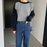 Women Winter Knitted Sweater Autumn Winter Sweater Sweater Button Color Contrast Patchwork Cropped Top 8t7311