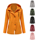 Women Trench Coat Long Cardigan Hooded Coat Outdoor Raincoat
