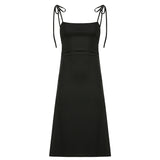 Women Dresses Black Slip Dress Long Dress (Bla0420)