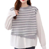 Women Knitted Pullover Autumn Striped Long-Sleeved Sweater