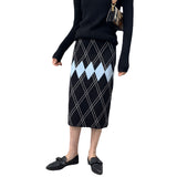 Women Knitted Skirt Vintage Knitted Plaid Skirt Vintage Sheath Skirt