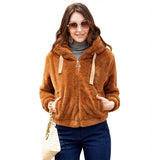 Women Trench Coat Autumn and Winter Plush Coat Hooded Long Sleeve Warm Short Top