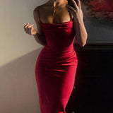 Women Dresses Knitted Square Collar Sling Dress Long Dress