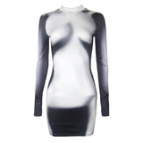 Women Dresses Spring and Autumn Turtleneck Long Sleeve Sexy Print Dress (Bla0420)
