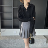 Women Winter Knitted Sweater Zipper and Lapel Autumn Sweater Coat Sweater 8t8263