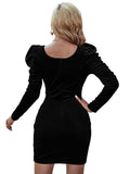 Women Dress Fall/Winter Slit Slim-Fitting Square Collar Long Sleeve Dress