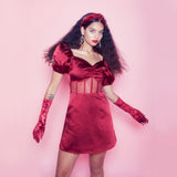 Women Dresses V-neck Sexy Puff Sleeve Dress Evening Gown Nightclub Skirt (Zns0409)