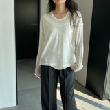 Women Knitted Two-Piece Set Spring Loose Sweater round Neck Vest Blouse Ab29