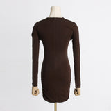 Women Dresses Spring Hollow-out Slim-Fit Long-Sleeved Dress Skirt (Qymy0409)