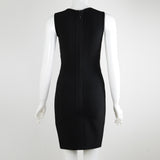 Women Evening Dress Sexy V-neck Metal Button Hollow out Fork Dress Bandage Dress