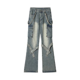 Men Jeans Washed Vintage Bandage Loose Casual Trousers