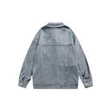 Unisex Jacket Retro Washed Denim Jacket Lapel Loose Pockets Overalls