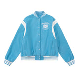 Women Jacket Stitching Color Blocking Baseball Uniform Coat Loose Lapel Embroidered Jacket