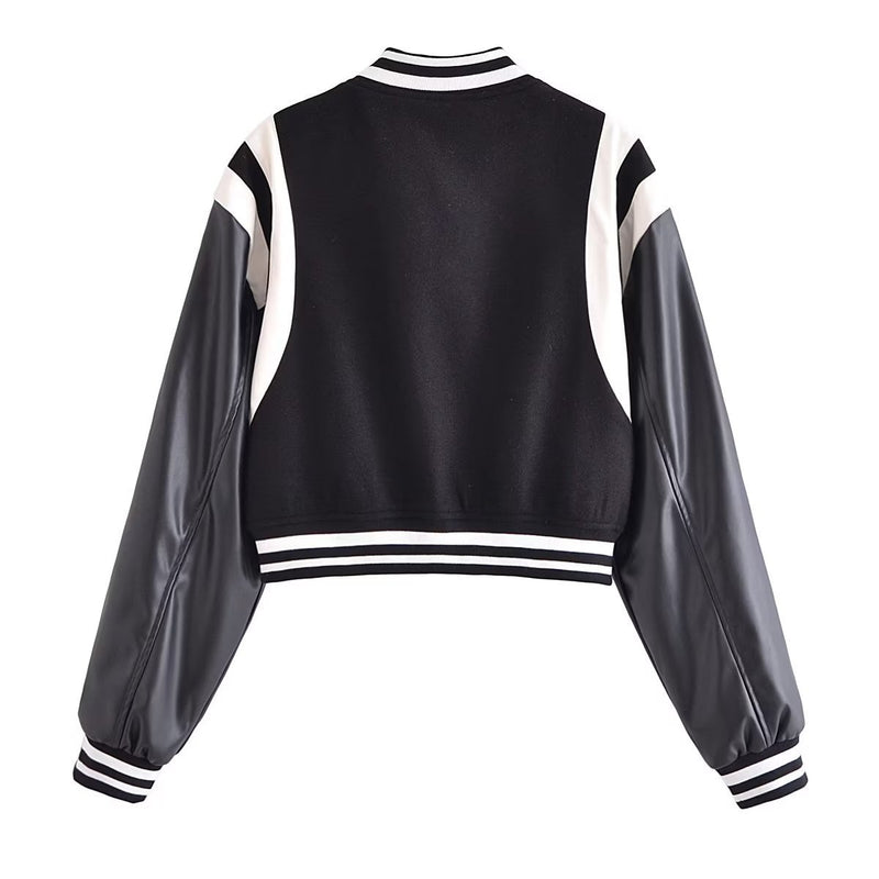 Women Jacket Spring and Autumn Stand Collar Baseball Uniform Long Sleeve Jacket Coat