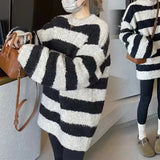Women Knitwear Autumn and Winter Striped round Neck Sweater Loose Sweater