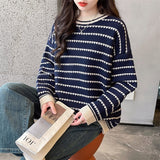 Women Knitted Pullover Sweater Women Loose Long Sleeve Top Autumn and Winter Loose Striped