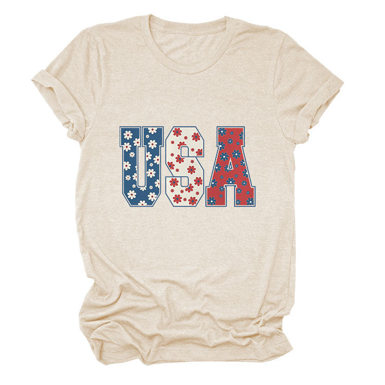 T-shirt usa flower print personalized short-sleeved top