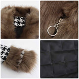 Women Trench Coat Autumn and Winter Plaid Coat Detachable Short Fur Collar Top Houndstooth