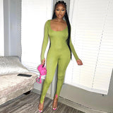 Women Jumpsuit Autumn U-Neck Slim-Fit Long Sleeve