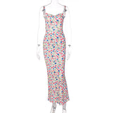 Women Dresses Spring Sexy Slim Fit Backless Strap Floral Dress
