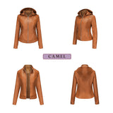 Red Leather Jacket Spring and Autumn Hooded Leather Coat Women's Detachable Hat Windproof Jacket
