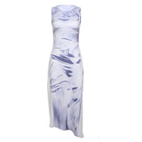 Women Dresses Autumn and Winter 3D Printed Sleeveless Slim Fit Pullover Dress (Bla0420)