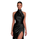 Women Dresses Sleeveless Dress Dress Autumn Stand Collar Dress (Bla0420)