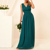 Women Evening Gown Sexy Backless Green Chiffon Dress Maxi Dress