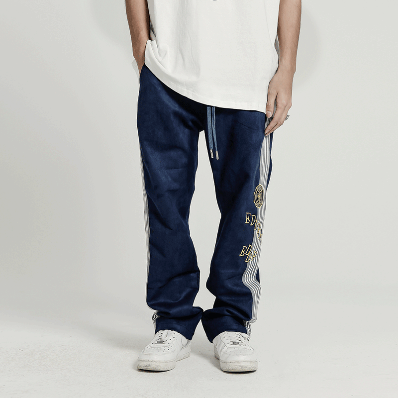 Men Sweatpants Side Patchwork Stripes Casual Pants High Street Loose Embroidered Letters Straight-Leg Trousers