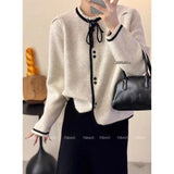 Women Knitted Cardigan Sweater Coat Female Autumn Loose Knitted Cardigan Bow Top