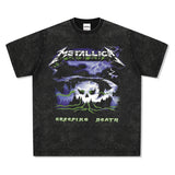 Mens Vintage Rock Band T-Shirt Vintage Metallica Rock Metal Band Print Short Sleeve T-Shirt