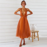 Women Date Dress Summer Sexy Tulle Skirt V-neck Dress Dress