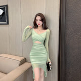 Women Maxi Dress Spring and Autumn Sexy High Elastic Mesh Long Sleeve Narrow Dress
