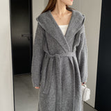 Women Cardigan Sweater Autumn Knitted Cardigan Long Sleeve Loose Long Hooded Sweater W2377