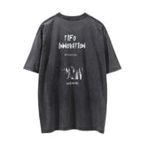 Men Vintage T-Shirt Printed Short-Sleeved T-shirt Men's Washed Distressed round Neck Summer Loose