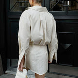 Women Dress Stripe Long Sleeve Shirt Skirt