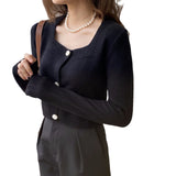 Women Cardigan Sweater Autumn Sweater Cardigan Retro Square Collar Knitwear Top Short Coat 8t8183