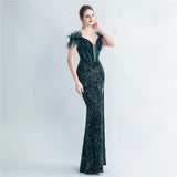 Harlem Nights Outfits Velvet High-Density Sequined Fishtail Evening Dress