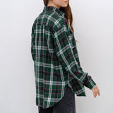 Women Trench Coat Winter Retro Plaid Long Sleeve Shirt Loose Casual Shirt