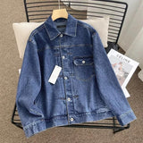 Women Jacket Spring and Autumn Loose Washed-out Lapel Casual Workwear Denim Jacket