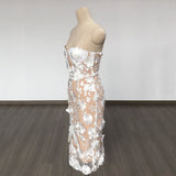 Women Evening Dress Elegant Lace Three-Dimensional Flower Sexy Dress Dress