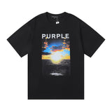 Purple Brand T Shirts Spring/Summer Sea Sunrise Printed Men's and Women's Loose Casual Short-Sleeved T-shirt